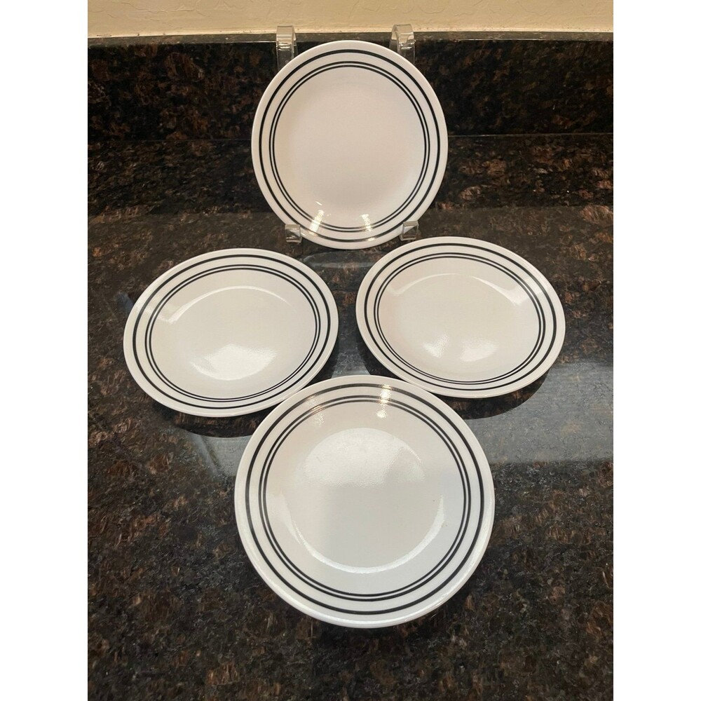 4 Corelle Bread & Butter Plates -White With Black Bands